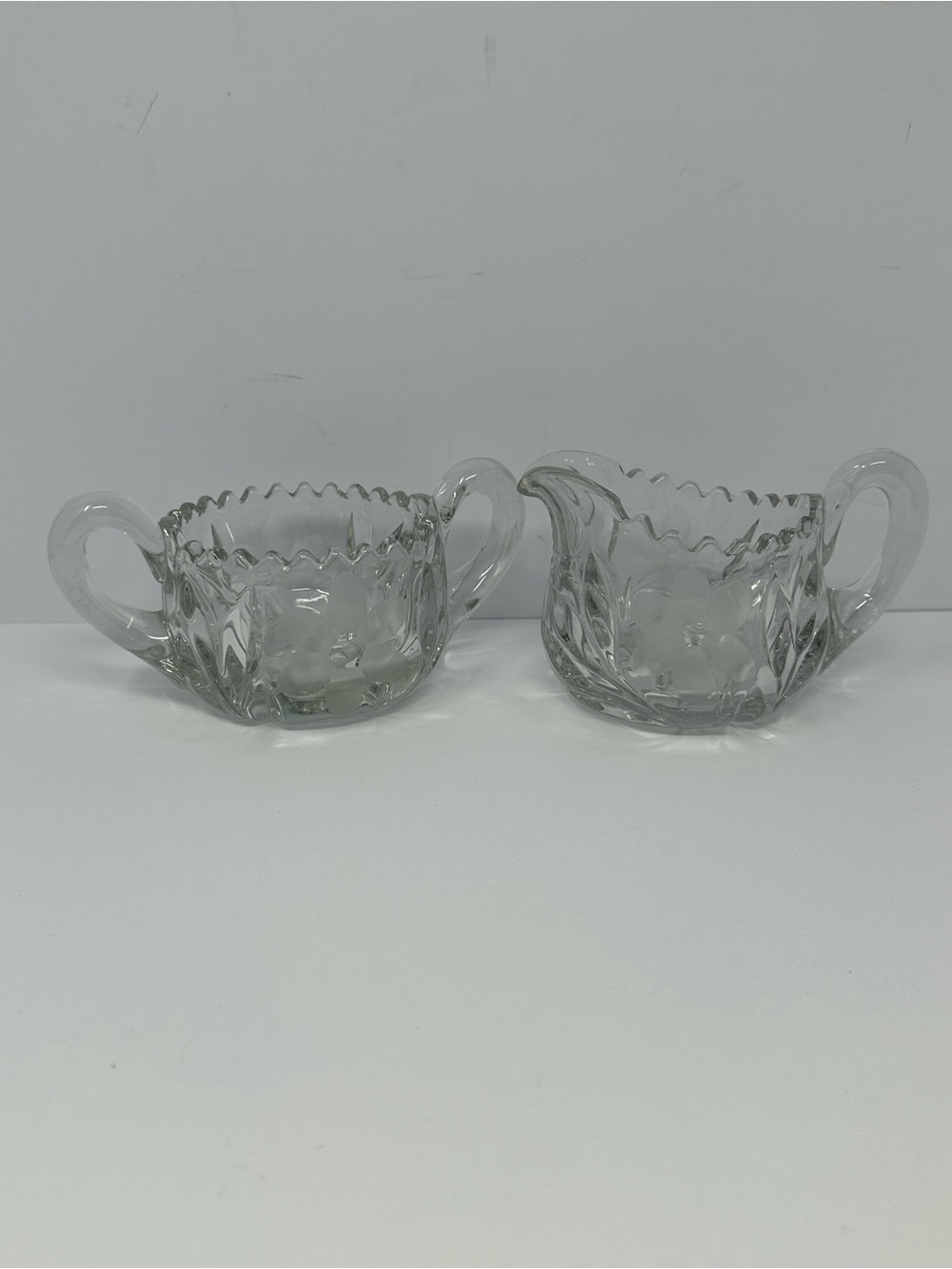 Vintage Crystal Creamer Sugar Set Tiffin-Franciscan Cut 83 pattern 167